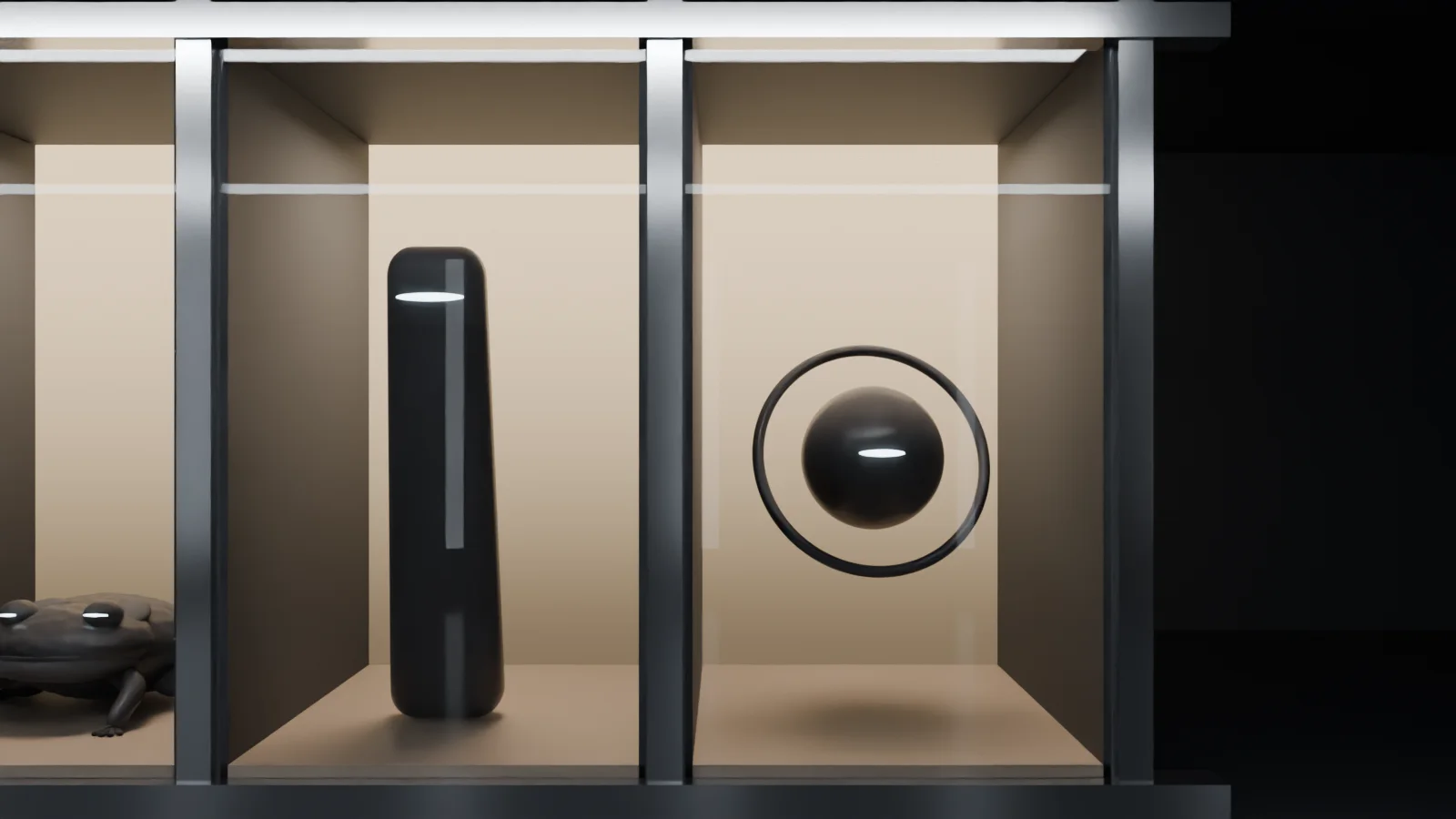Window 05: Halo, a dark core floating inside a tilted ring.